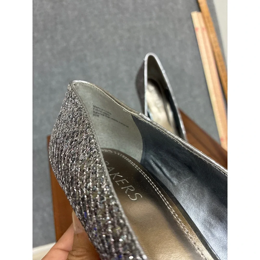 Bakers Melinasg Pewter Glitter Platform Pumps Stiletto Heels Silver 8.5M 3055